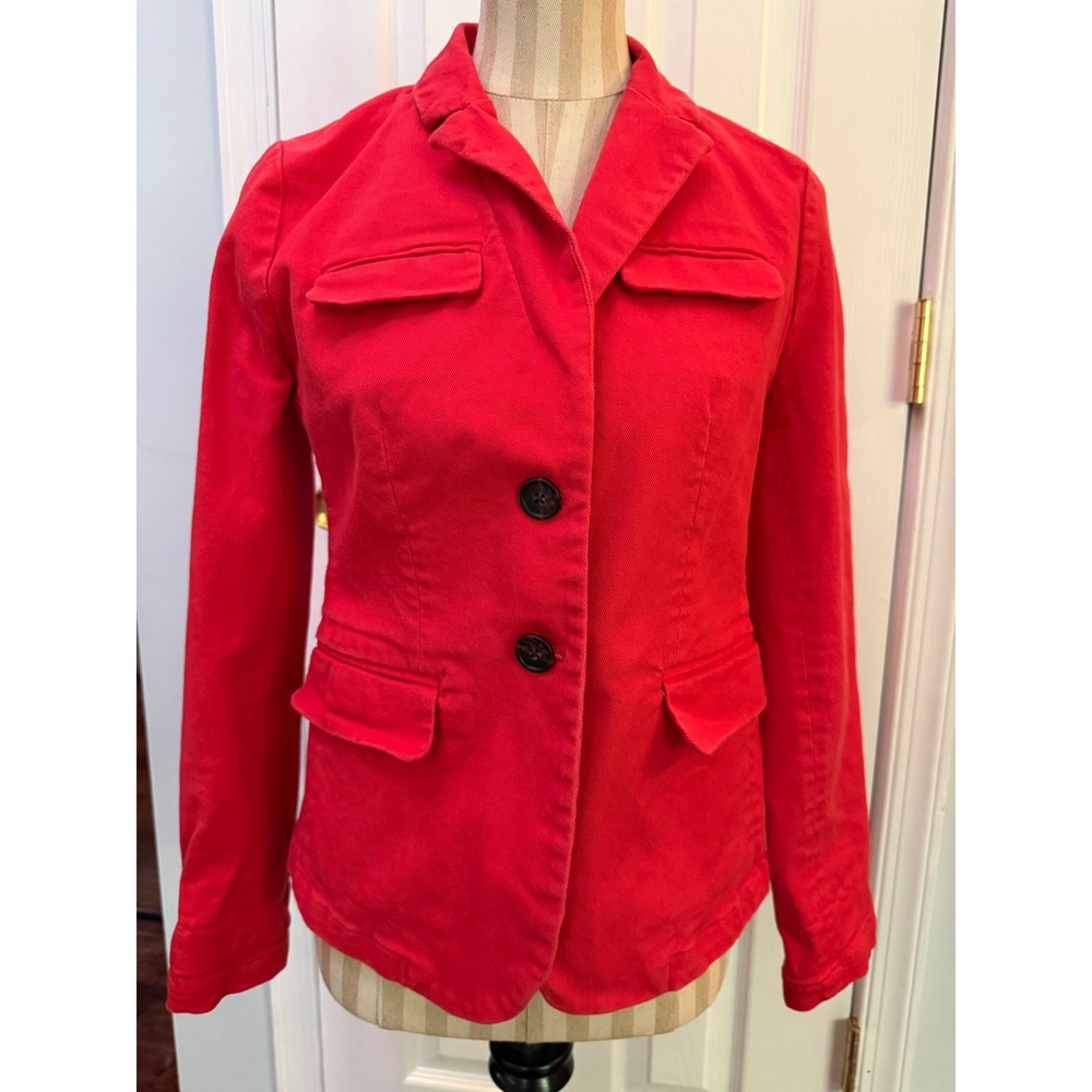 J.Crew Deconstructed Blazer Size 6 Red Cotton Stretch Unlined L0346 SP19